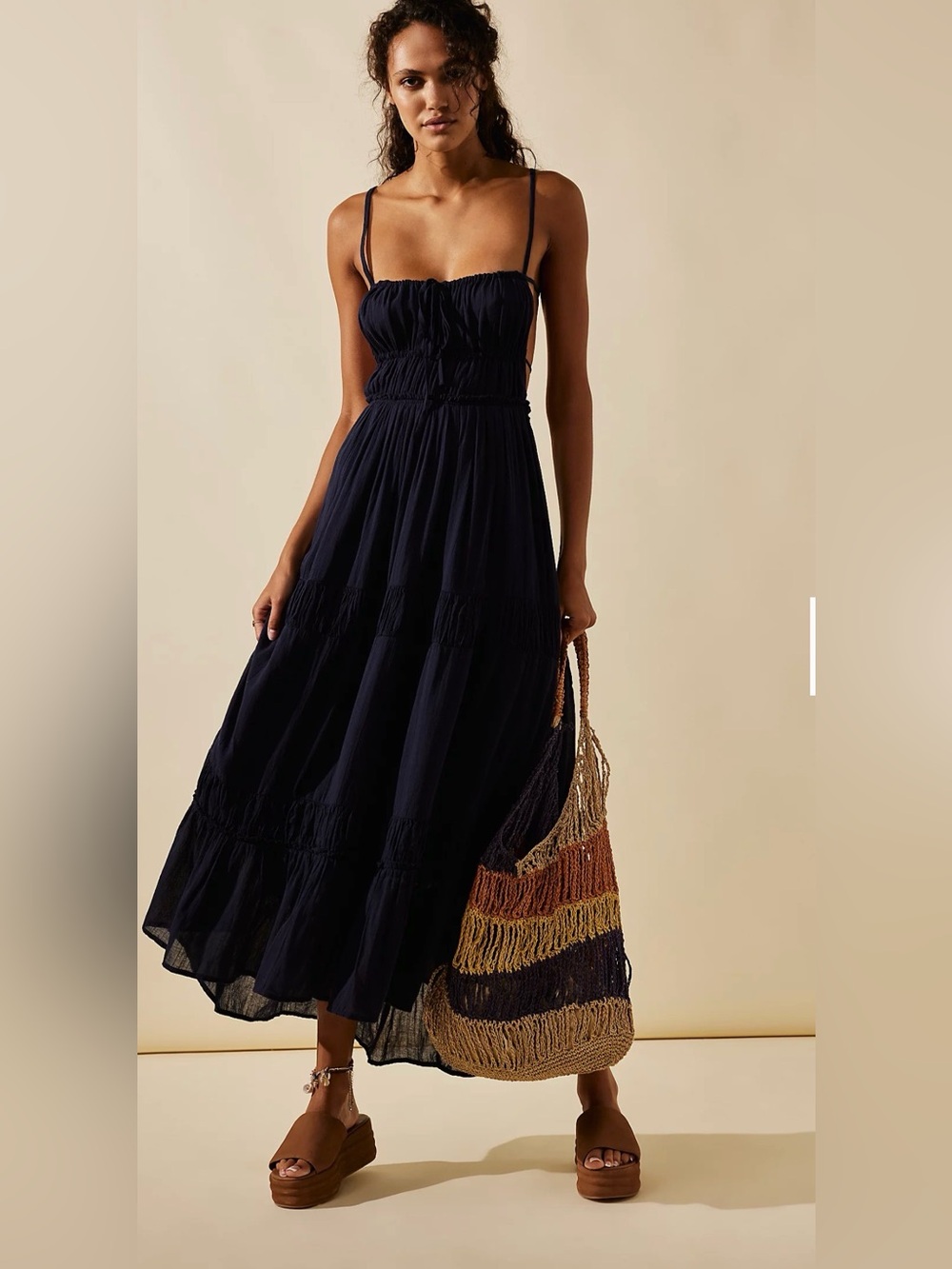 Free People Taking Sides Navy Maxi Dress